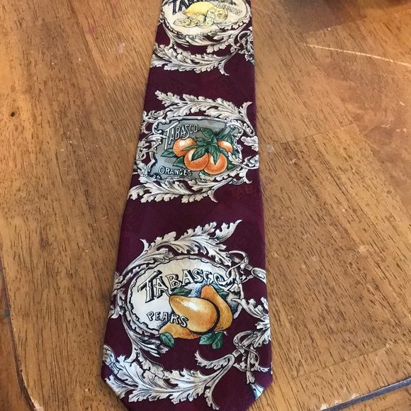 Tabasco Men’s 100% Silk Tie Maroon Tan With Fruit - Picture 4 of 6
